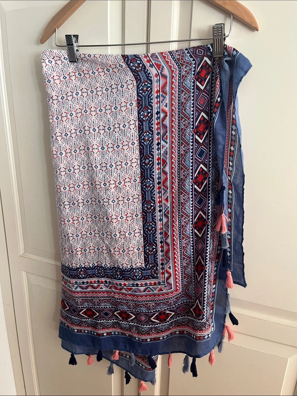 lulu athletica Blue Scarf with Pink & White Geometric Print